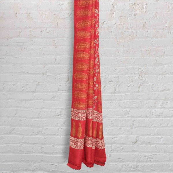 Cherry Red Silk Floral Stole - Image 3