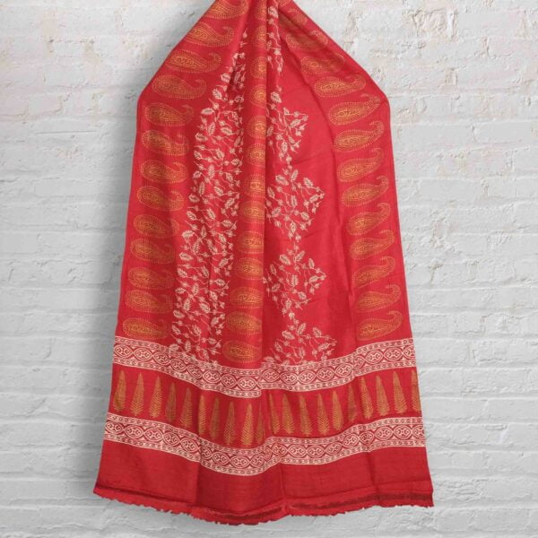 Cherry Red Silk Floral Stole