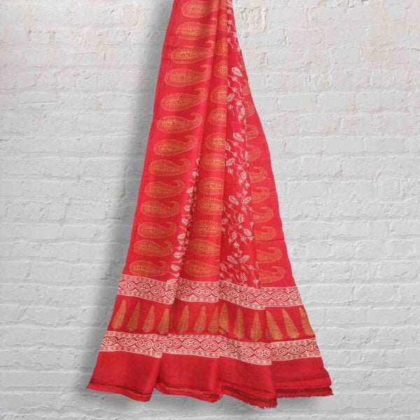 Cherry Red Silk Floral Stole - Image 2