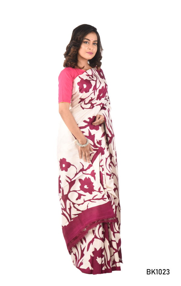 Murshidabad Silk Printed Saree - Image 3