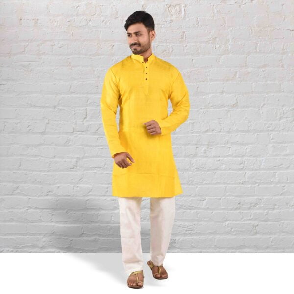 Yellow Khadi Cotton Kurta - Image 2