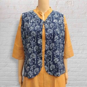 Navy Blue Cotton Floral Women's Jacket