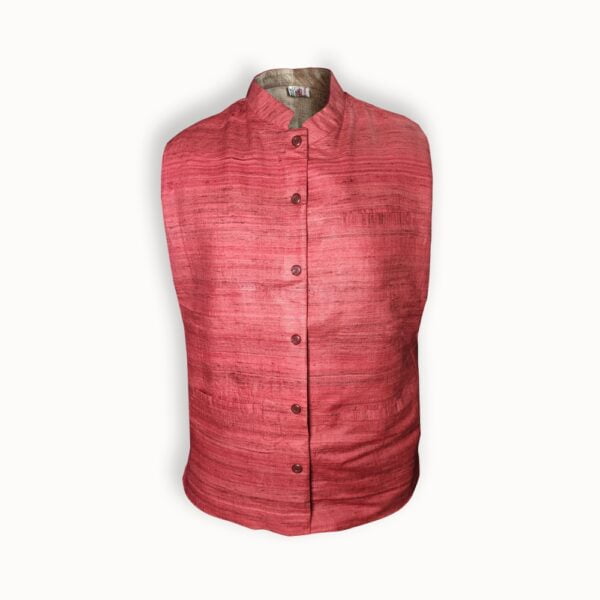 Red Spun Silk Nehru Jacket