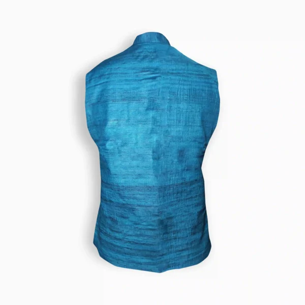 Sky Blue Spun Silk Nehru Jacket - Image 4