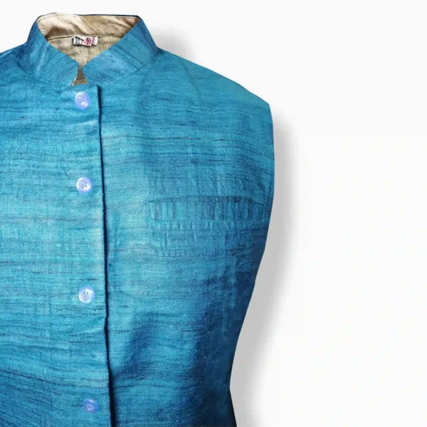 Sky Blue Spun Silk Nehru Jacket - Image 2
