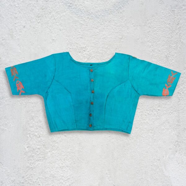 Skyblue Tassar Kantha Work Blouse
