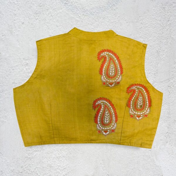Light Olive Tassar Sleeveless Blouse - Image 2