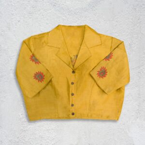 Tassar Golden Yellow kantha Work Blouse - L