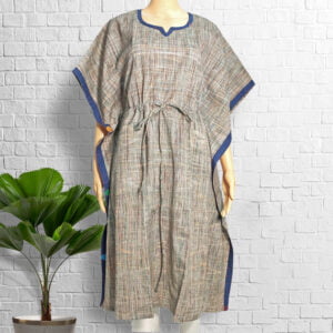 Grey Cotton Jharna Pattern Kaftan with Blue Border