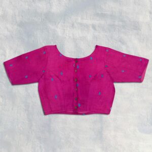 Deep Pink Silk Sort Sleeve Kantha Work Blouse