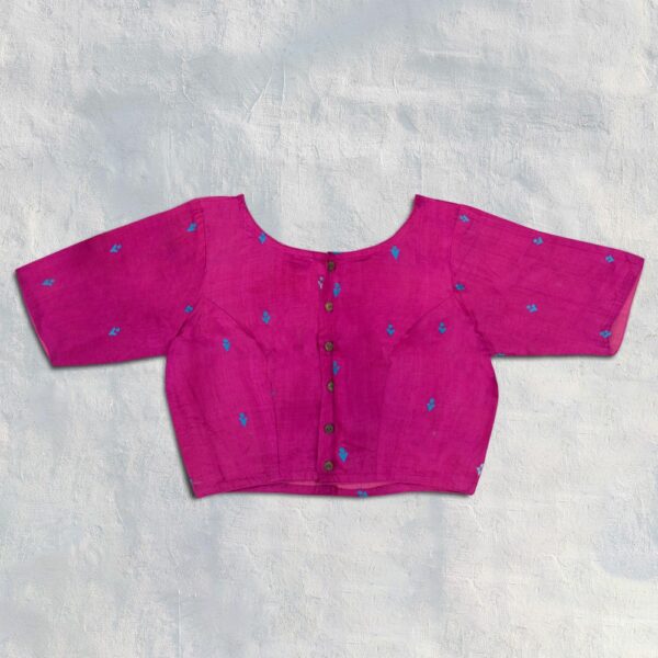 Deep Pink Silk Sort Sleeve Kantha Work Blouse