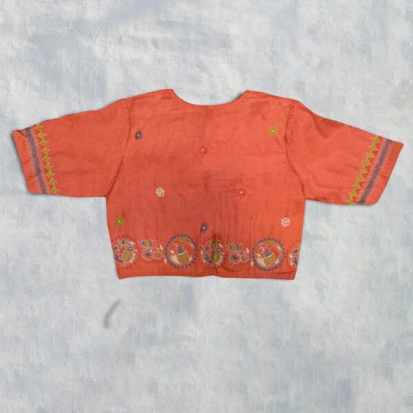 Tassar Orange Katha Work Blouse - Image 2
