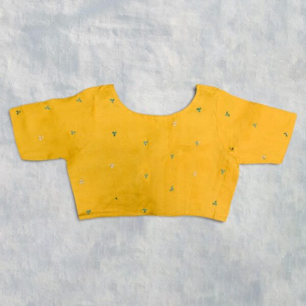 Golden Yellow Silk Kantha Work Blouse - Image 2
