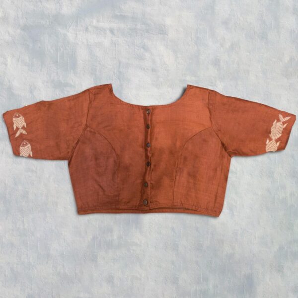Brown Three Quarter Sleeve Tussar Kantha Work Blouse