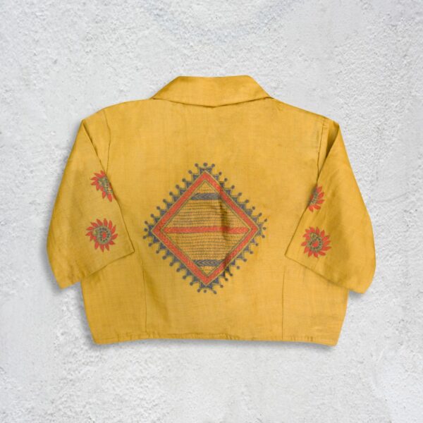 Tassar Golden Yellow kantha Work Blouse - Image 2