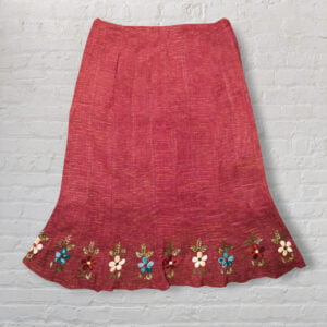 Red Embroidered Cotton Skirt
