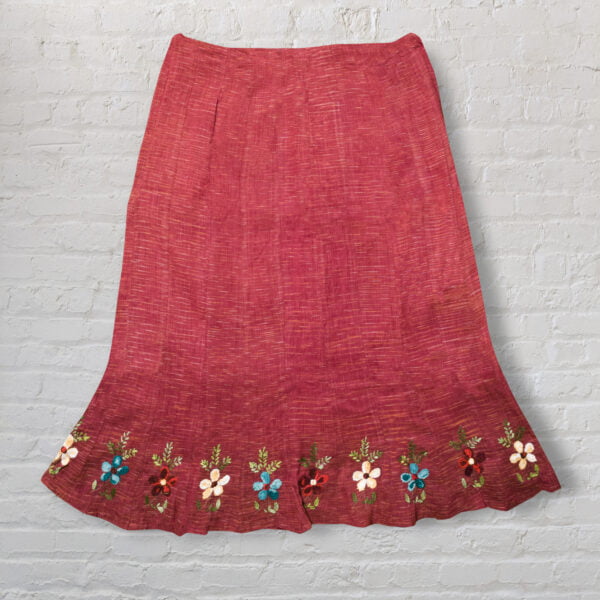 Red Embroidered Cotton Skirt