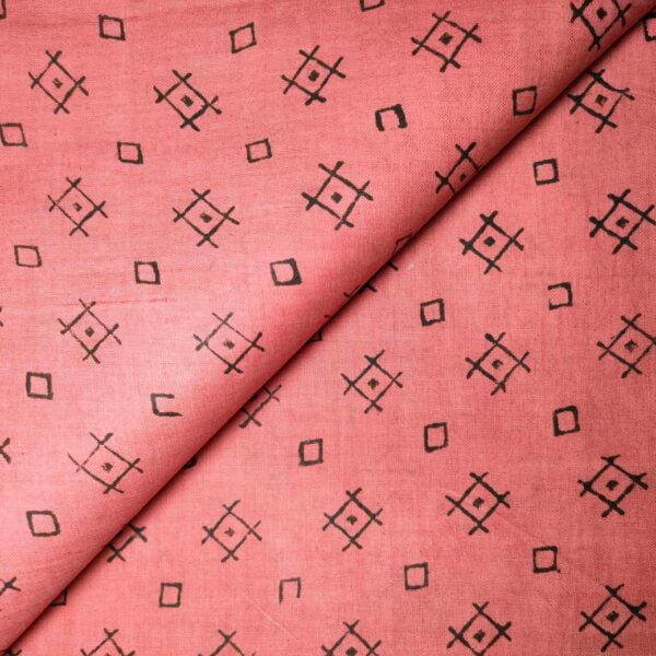 Coral Pink Cotton Printed Fabric