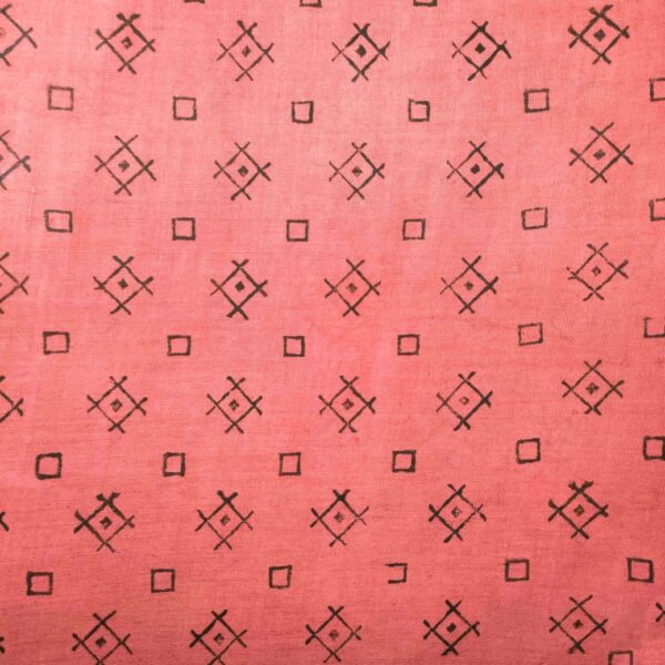 Coral Pink Cotton Printed Fabric - Image 2