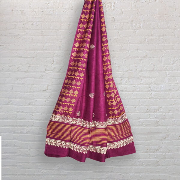 Deep Pink Printed Pure Silk Stole - Image 2