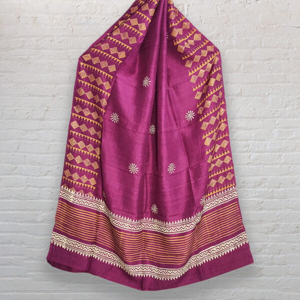 Deep Pink Printed Pure Silk Stole