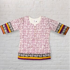 White With Deep Pink Printed Silk Top