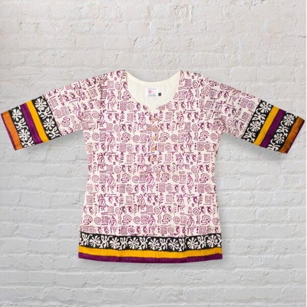 White With Deep Pink Printed Silk Top