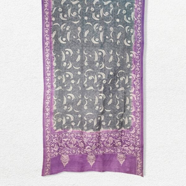 Black And Violet Tassar Kantha Work Stole