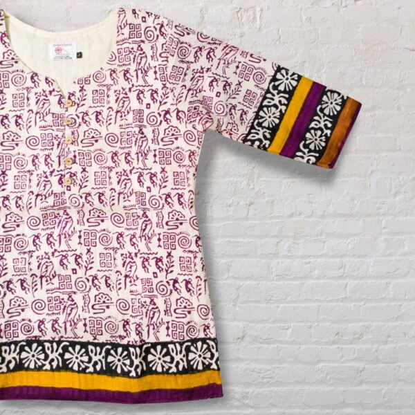 White With Deep Pink Printed Silk Top - Image 2