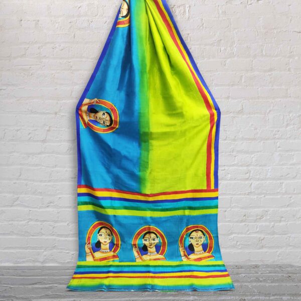 Sky Blue And Parrot Green Silk Figure Motif Saree