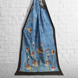 Blue Floral Silk Batik Saree