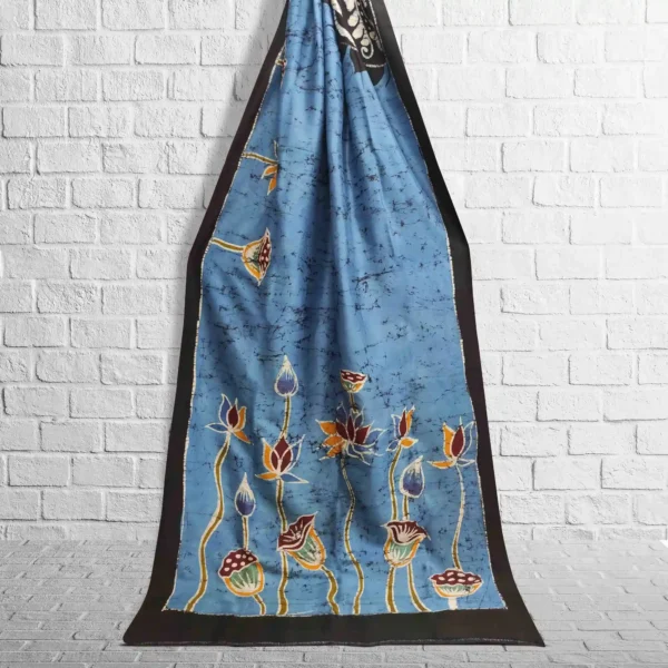 Blue Floral Silk Batik Saree