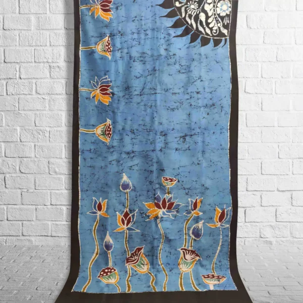 Blue Floral Silk Batik Saree - Image 2