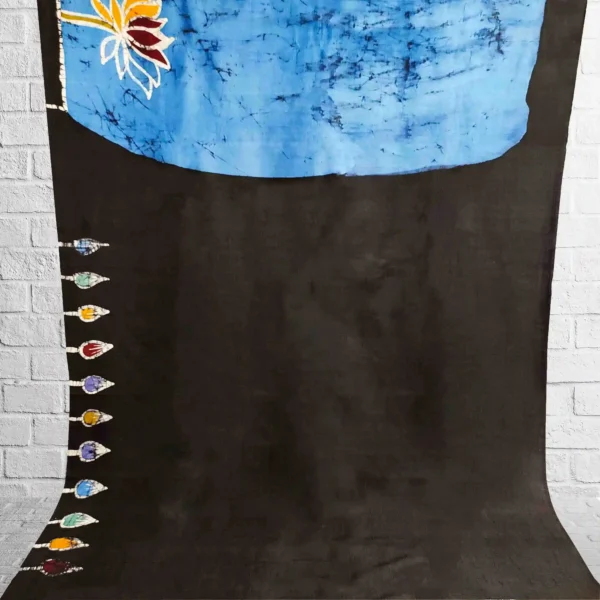 Blue Floral Silk Batik Saree - Image 3