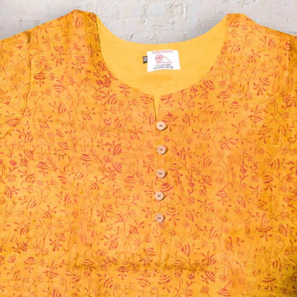 Deep Yellow Floral Printed Women's Kurta - Image 2