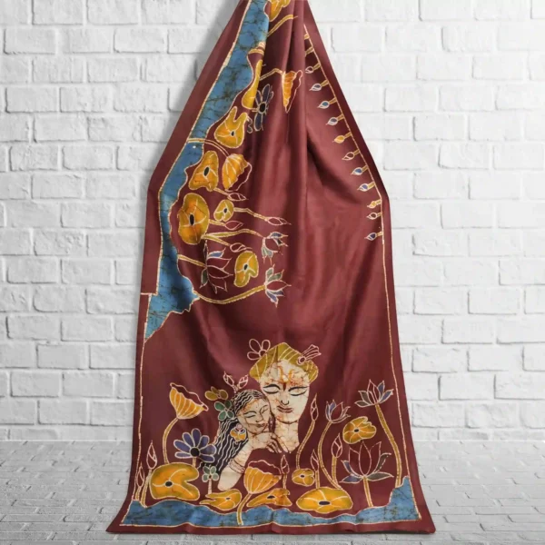Maroon Figure Motif Silk Batik Saree