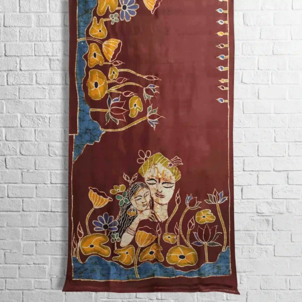 Maroon Figure Motif Silk Batik Saree - Image 2
