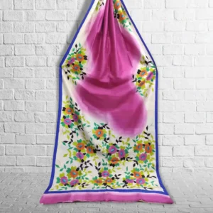 Pink Floral Hand Printed Silk Saree
