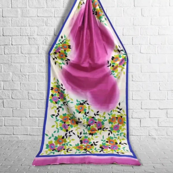 Pink Floral Hand Printed Silk Saree