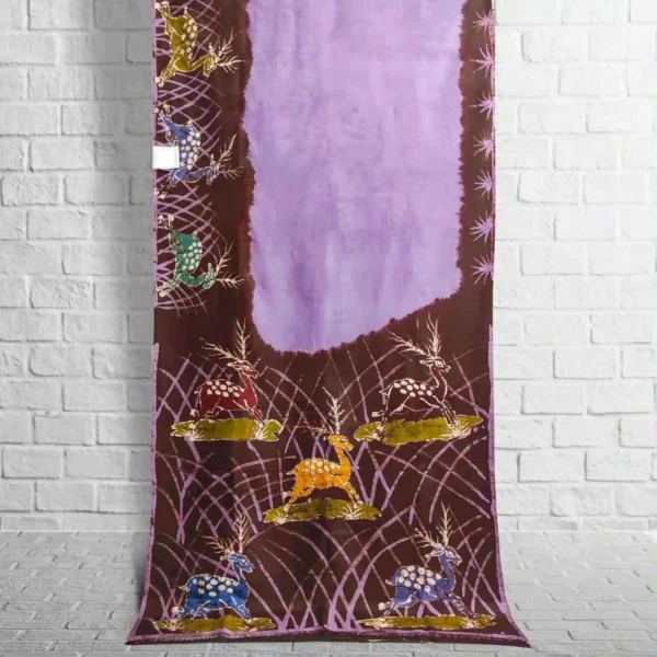 Purple With Maroon Border Silk Batik Saree - Image 2