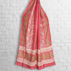 Baby Pink Silk Printed Stole