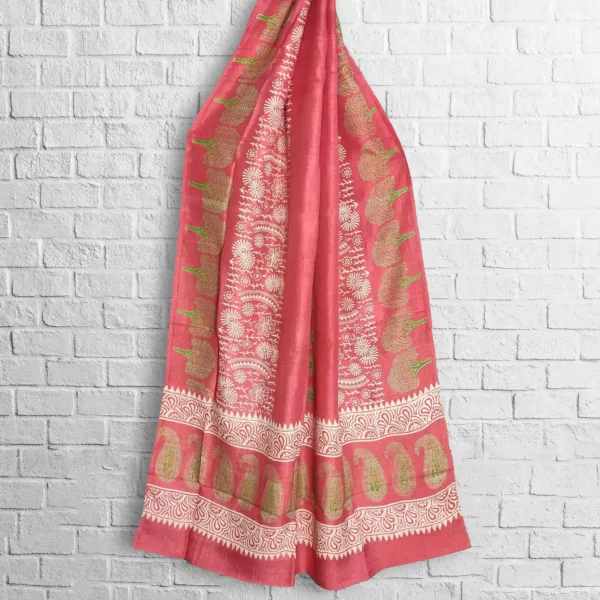 Baby Pink Silk Printed Stole
