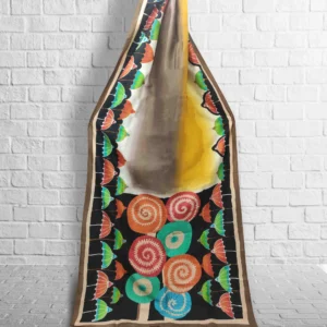 Yellow And Brown Base Hand Printed Saree