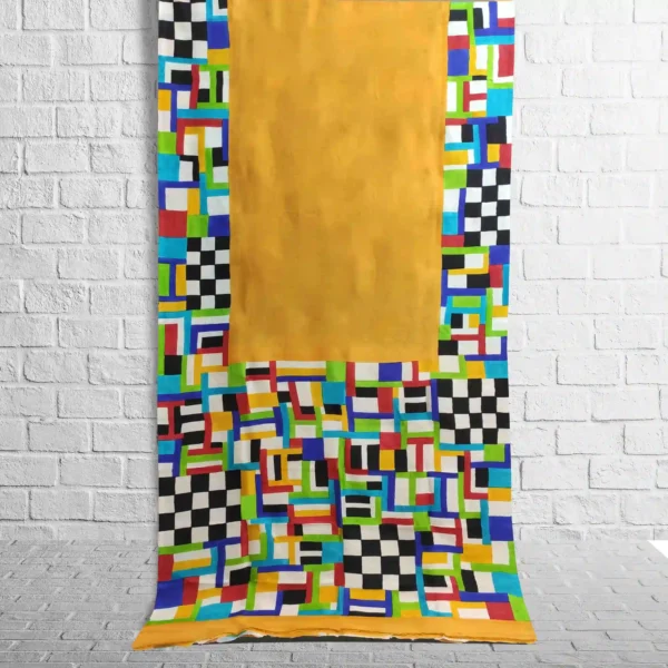 Golden Yellow With Abstract Silk Printed Saree - Image 2