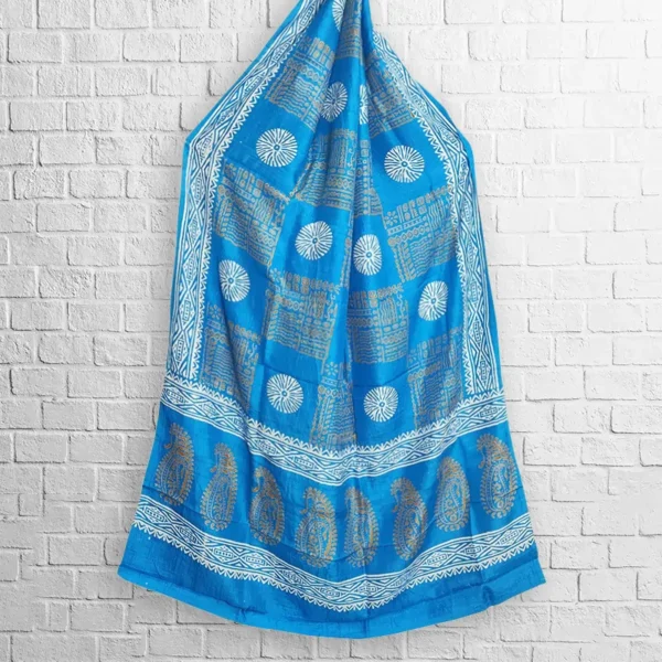 Sky Blue Silk Printed Stole