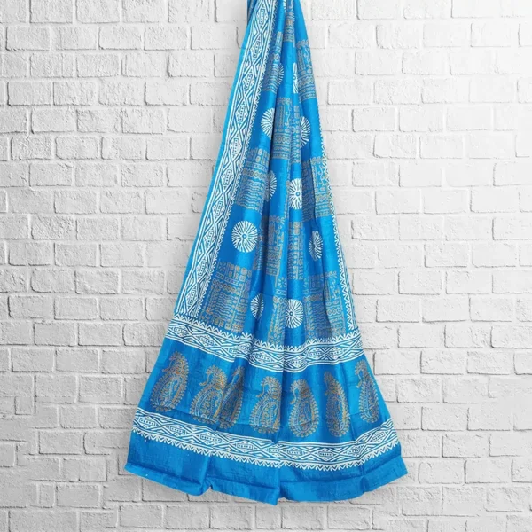 Sky Blue Silk Printed Stole - Image 2