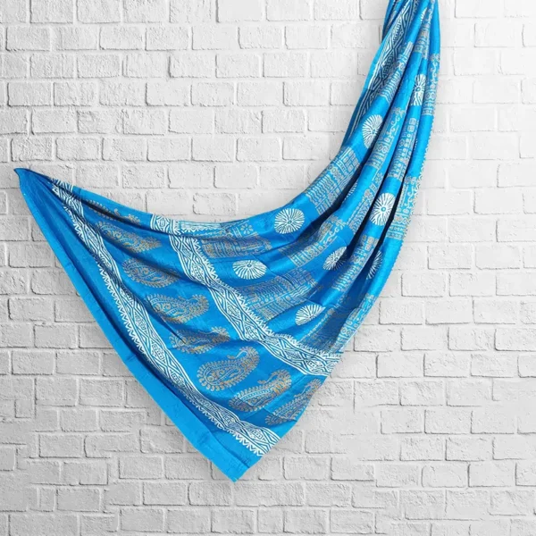 Sky Blue Silk Printed Stole - Image 3