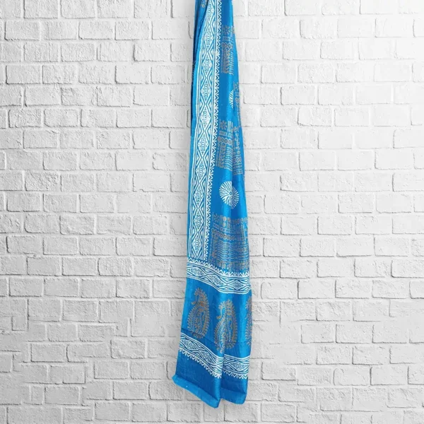 Sky Blue Silk Printed Stole - Image 4