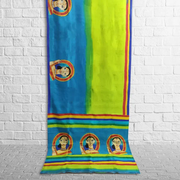 Sky Blue And Parrot Green Silk Figure Motif Saree - Image 2