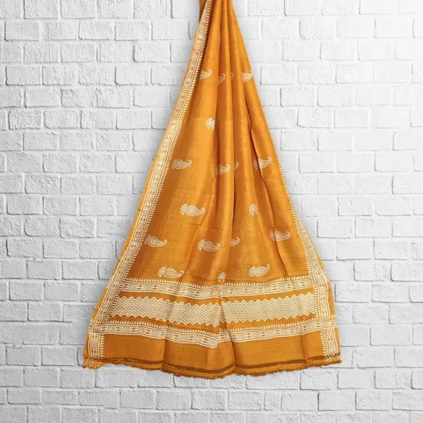 Golden Yellow Silk Block Printed Women's Stole - Image 3